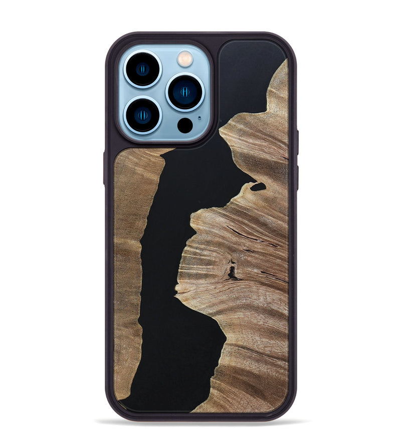 iPhone 14 Pro Max Wood+Resin Phone Case - Megan (Pure Black, 694796)