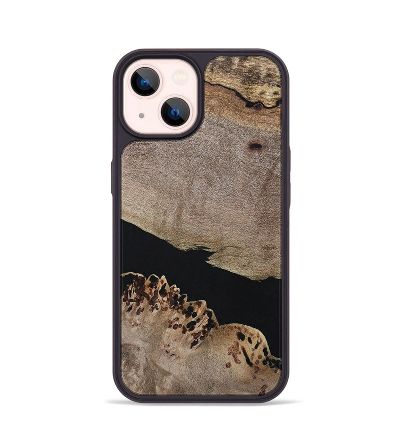 iPhone 14 Wood+Resin Phone Case - Courtney (Pure Black, 694810)