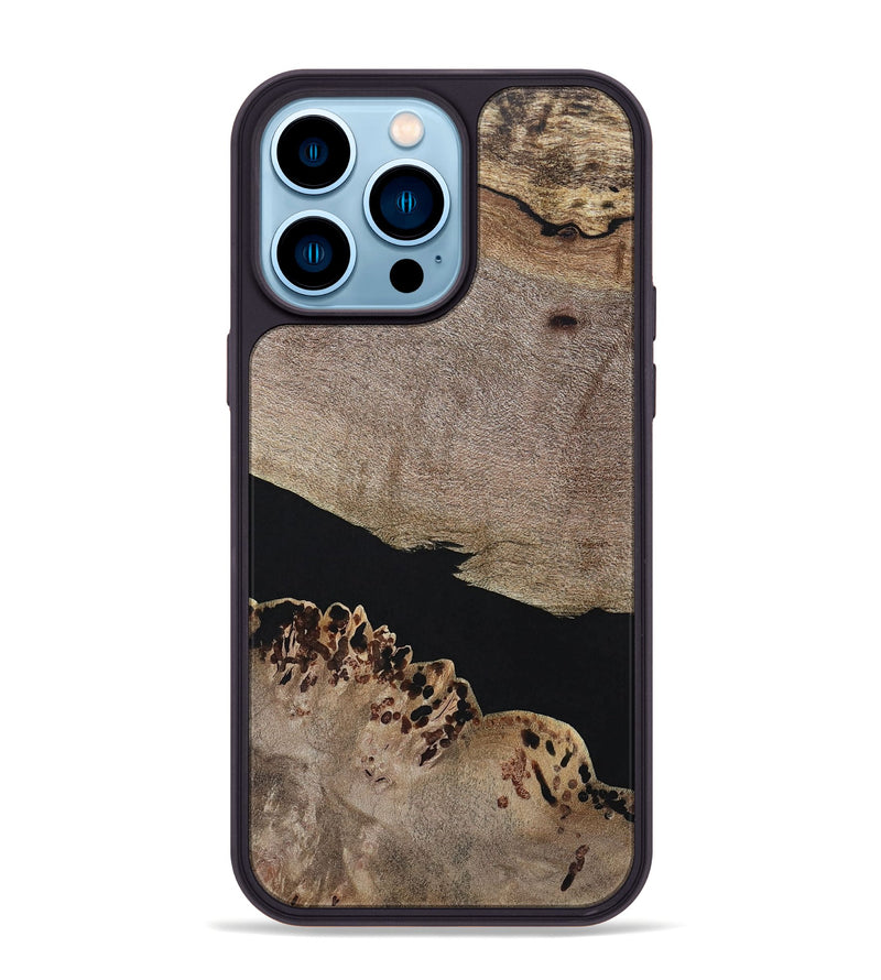 iPhone 14 Pro Max Wood+Resin Phone Case - Courtney (Pure Black, 694810)