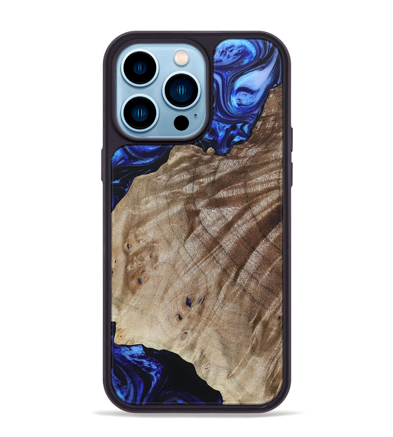 iPhone 14 Pro Max Wood+Resin Phone Case - Therese (Blue, 694852)