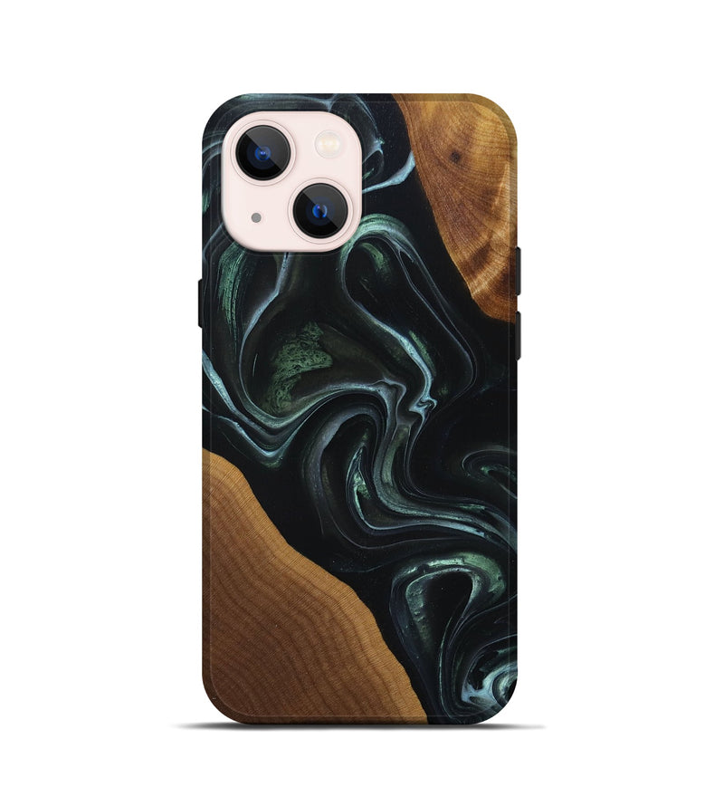 iPhone 13 mini Wood+Resin Live Edge Phone Case - Krista (Green, 694882)