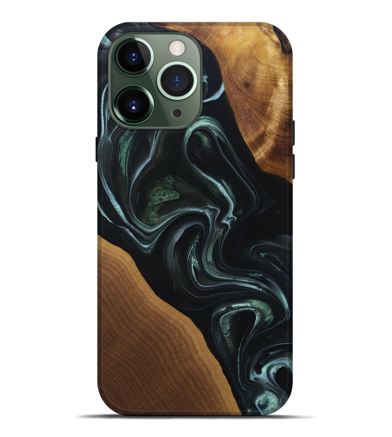 iPhone 13 Pro Max Wood+Resin Live Edge Phone Case - Krista (Green, 694882)