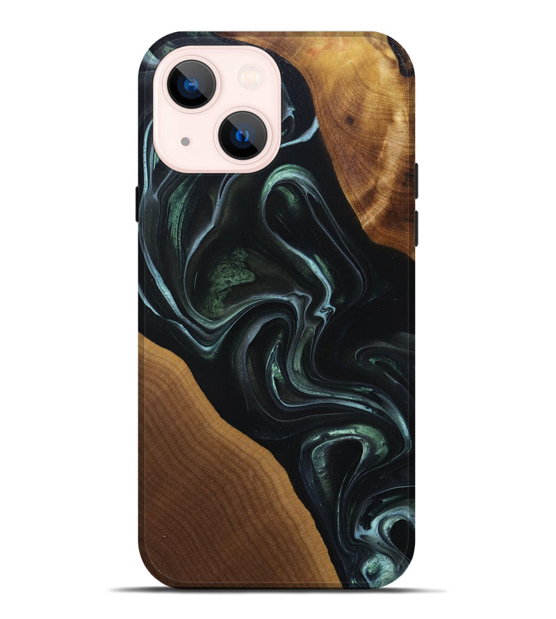 iPhone 14 Plus Wood+Resin Live Edge Phone Case - Krista (Green, 694882)