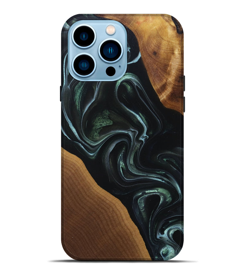 iPhone 14 Pro Max Wood+Resin Live Edge Phone Case - Krista (Green, 694882)