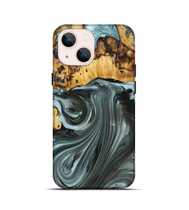 iPhone 13 mini Wood+Resin Live Edge Phone Case - Teresa (Green, 694885)