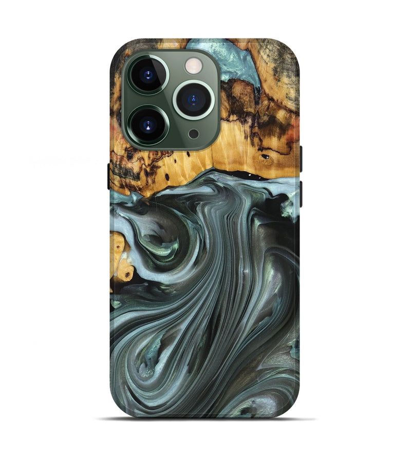 iPhone 13 Pro Wood+Resin Live Edge Phone Case - Teresa (Green, 694885)