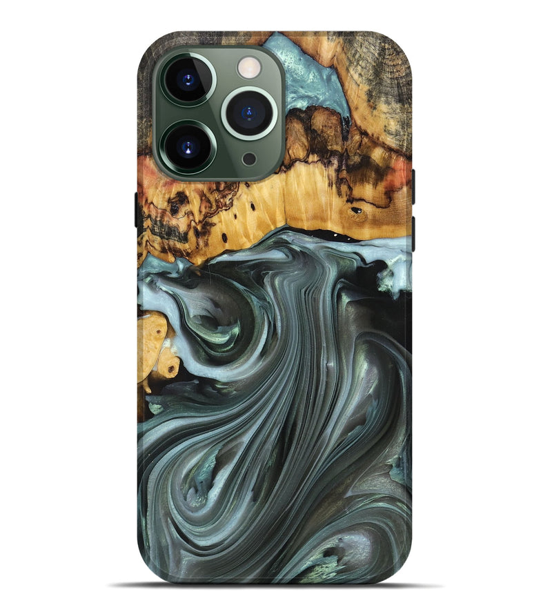 iPhone 13 Pro Max Wood+Resin Live Edge Phone Case - Teresa (Green, 694885)