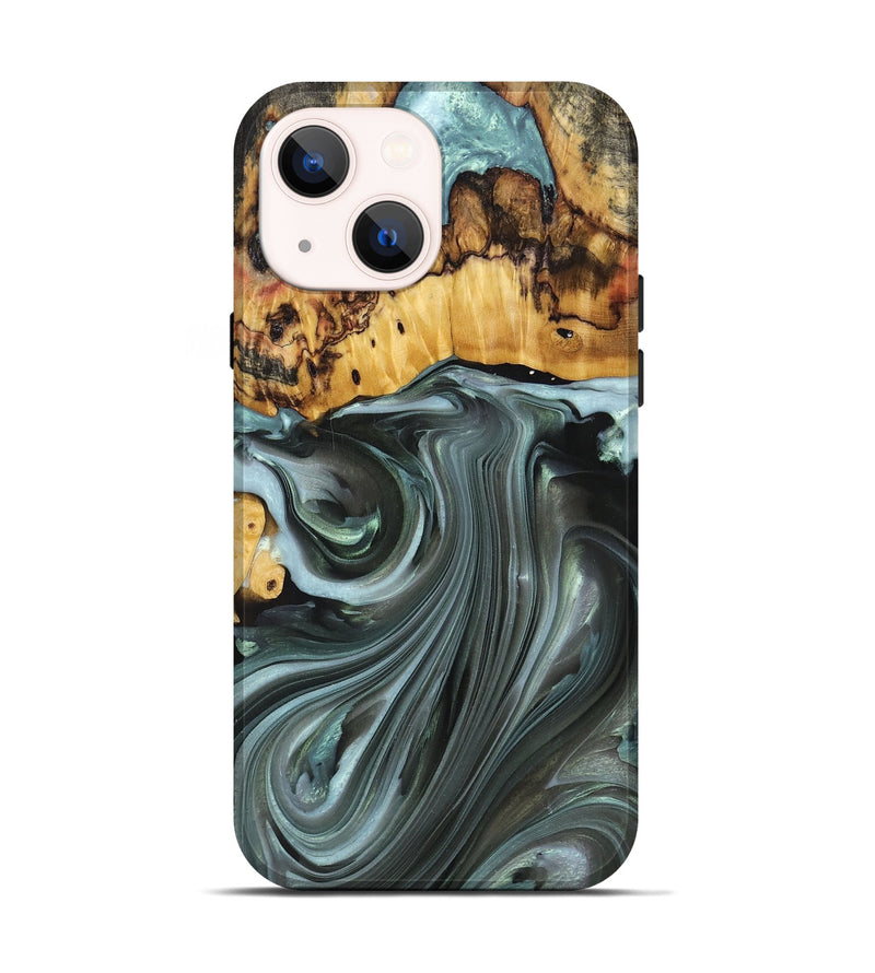 iPhone 14 Wood+Resin Live Edge Phone Case - Teresa (Green, 694885)