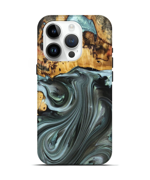 iPhone 15 Pro Wood+Resin Live Edge Phone Case - Teresa (Green, 694885)