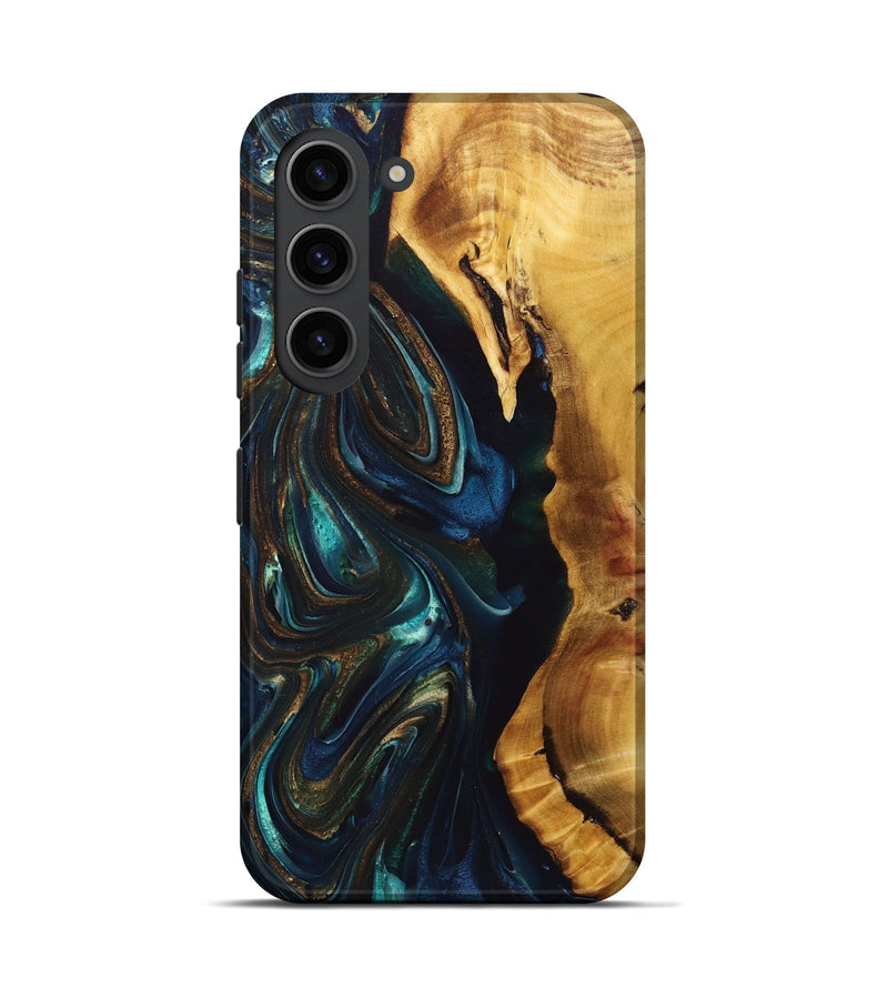 Galaxy S23 Wood+Resin Live Edge Phone Case - Kaelyn (Teal & Gold, 694973)