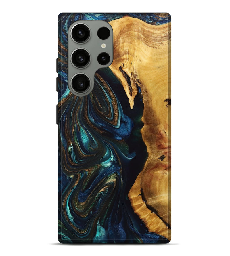 Galaxy S23 Ultra Wood+Resin Live Edge Phone Case - Kaelyn (Teal & Gold, 694973)