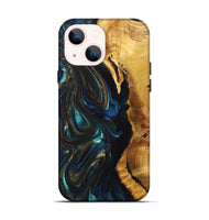 iPhone 13 Wood+Resin Live Edge Phone Case - Kaelyn (Teal & Gold, 694973)