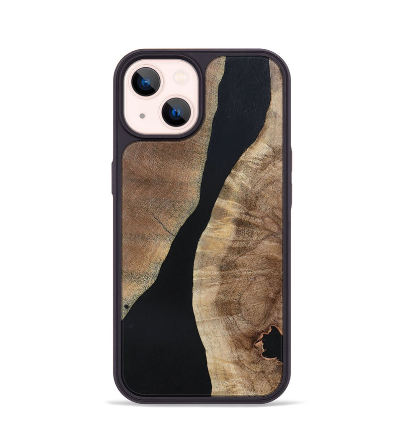 iPhone 14 Wood+Resin Phone Case - Arielle (Pure Black, 695143)