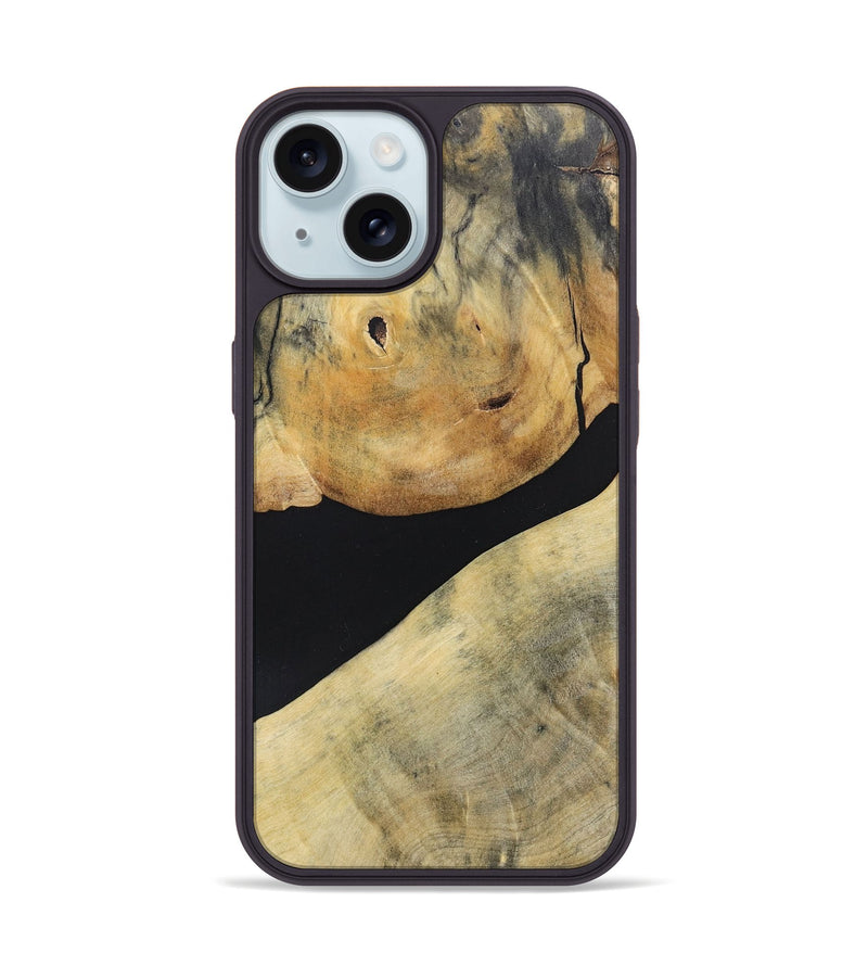 iPhone 15 Wood+Resin Phone Case - Stephen (Pure Black, 695147)