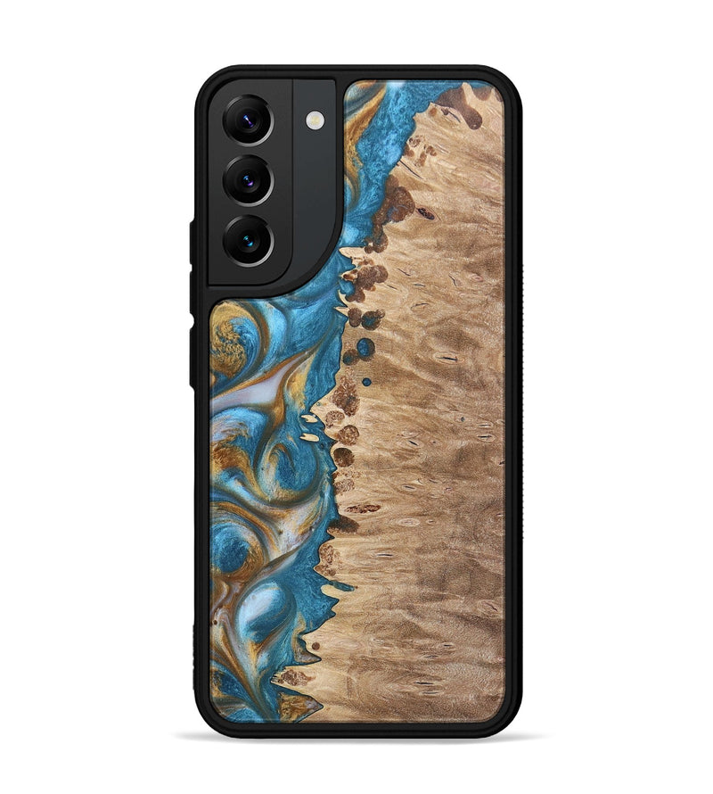 Galaxy S22 Plus Wood+Resin Phone Case - Emmanuel (Teal & Gold, 695185)