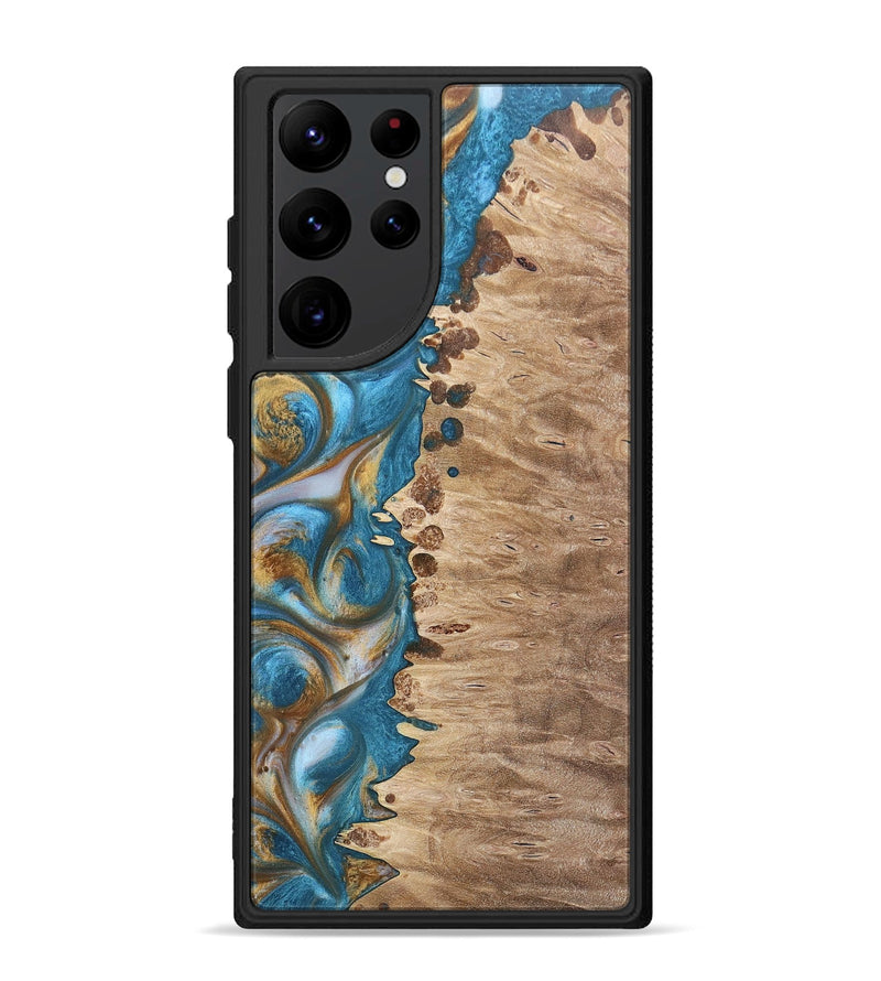 Galaxy S22 Ultra Wood+Resin Phone Case - Emmanuel (Teal & Gold, 695185)