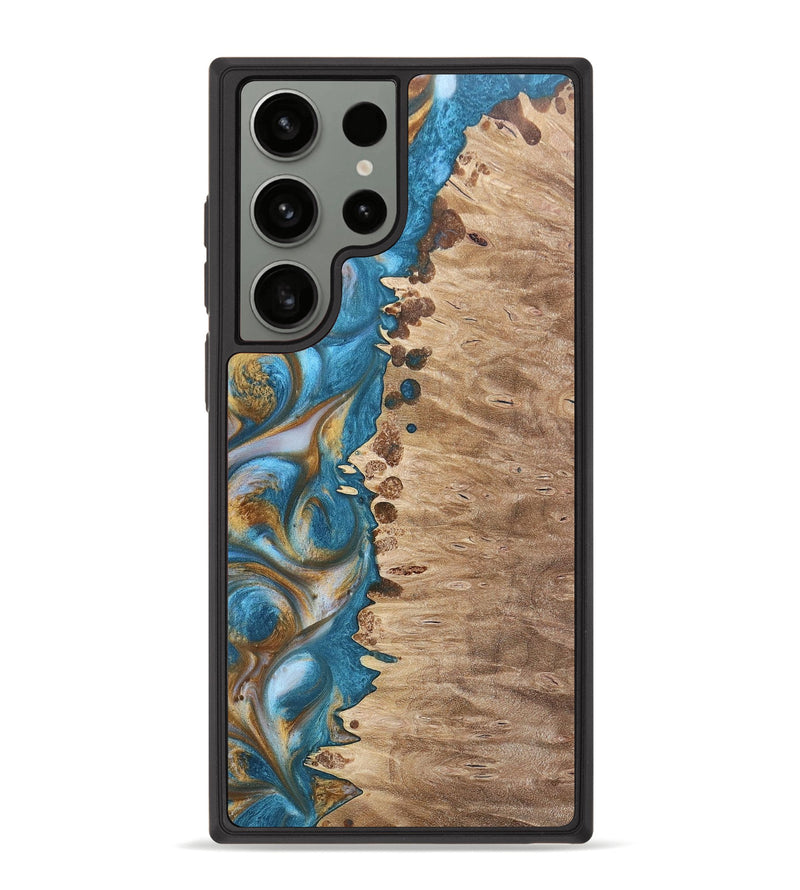 Galaxy S23 Ultra Wood+Resin Phone Case - Emmanuel (Teal & Gold, 695185)