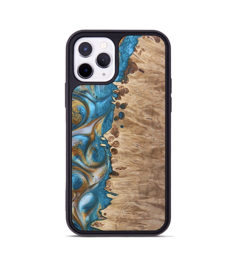 iPhone 11 Pro Wood+Resin Phone Case - Emmanuel (Teal & Gold, 695185)