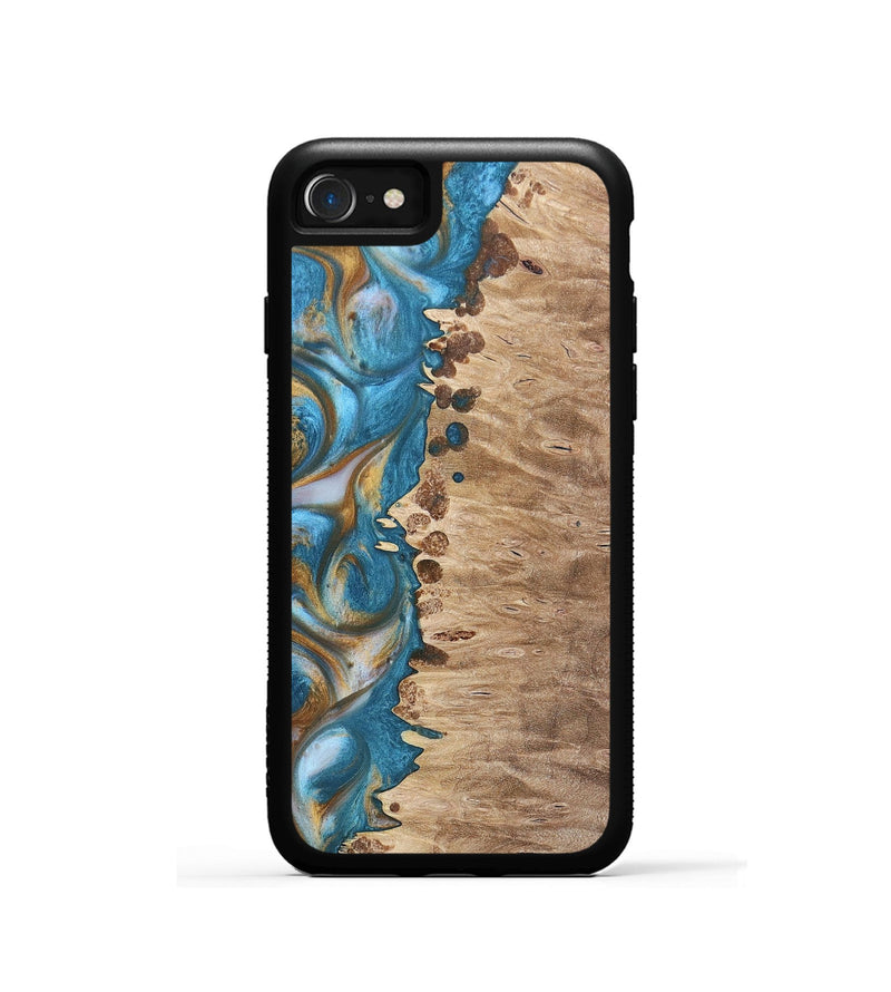 iPhone SE Wood+Resin Phone Case - Emmanuel (Teal & Gold, 695185)