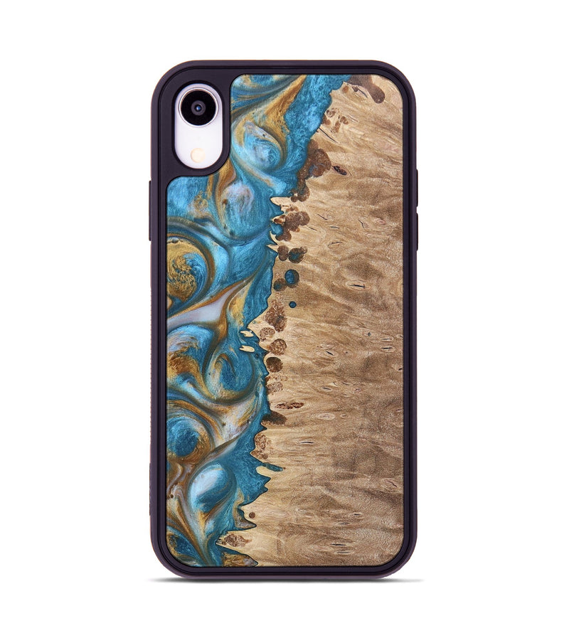 iPhone Xr Wood+Resin Phone Case - Emmanuel (Teal & Gold, 695185)