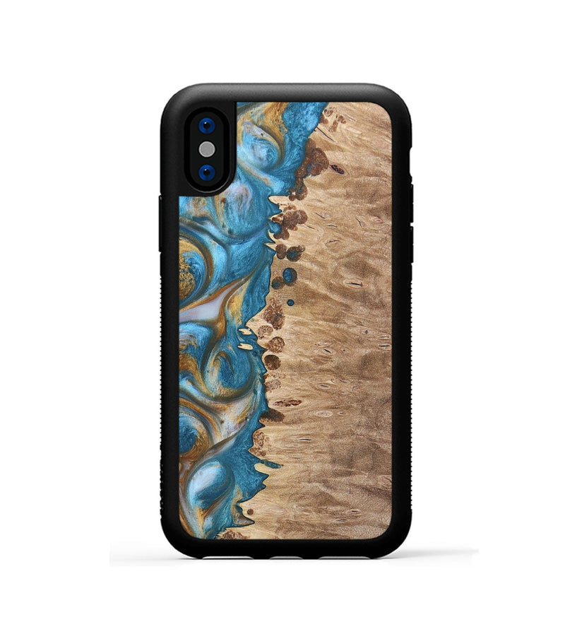 iPhone Xs Wood+Resin Phone Case - Emmanuel (Teal & Gold, 695185)