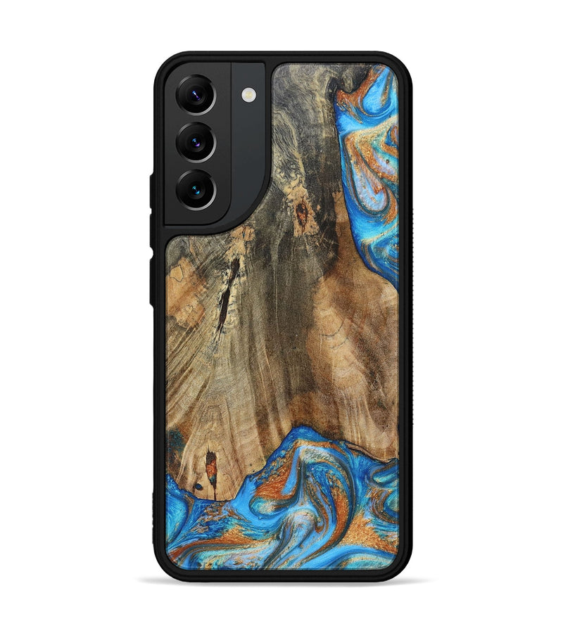 Galaxy S22 Plus Wood+Resin Phone Case - Abram (Teal & Gold, 695188)