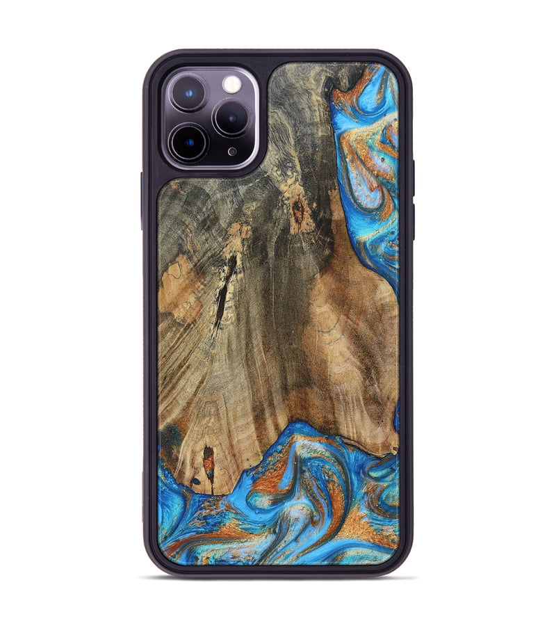 iPhone 11 Pro Max Wood+Resin Phone Case - Abram (Teal & Gold, 695188)