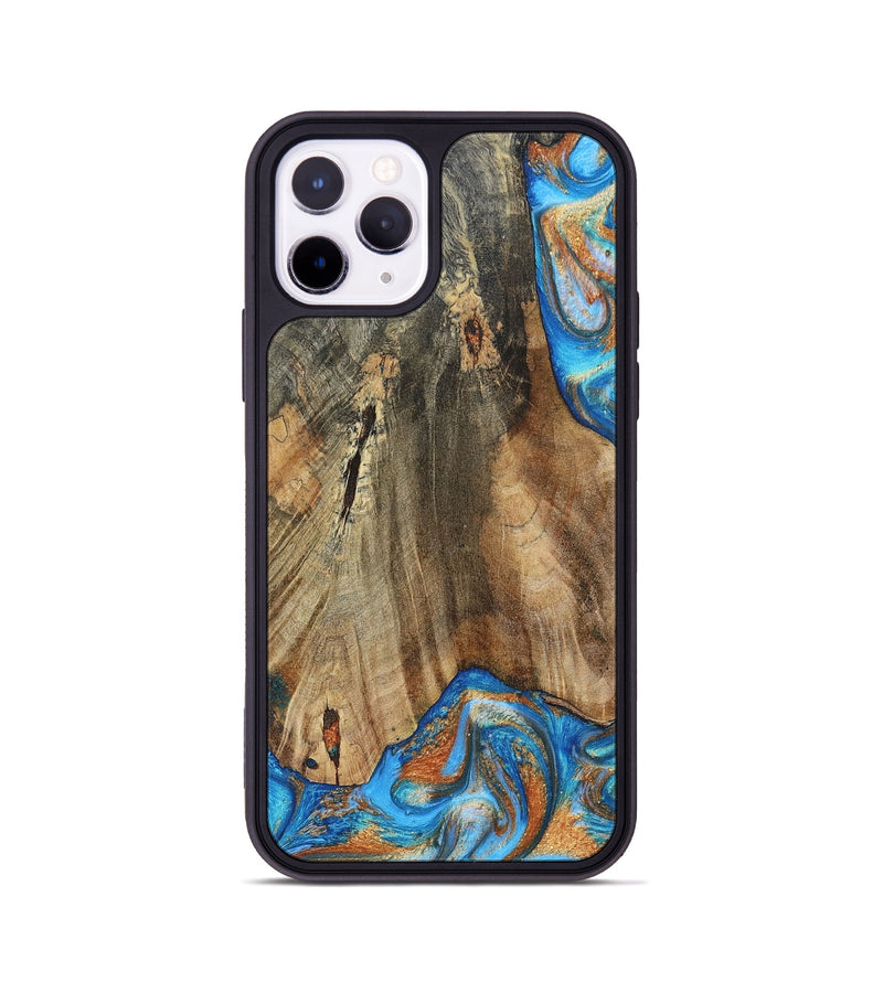 iPhone 11 Pro Wood+Resin Phone Case - Abram (Teal & Gold, 695188)