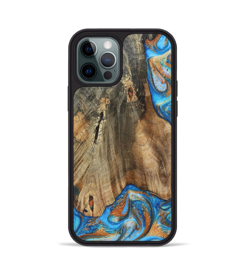 iPhone 12 Pro Wood+Resin Phone Case - Abram (Teal & Gold, 695188)
