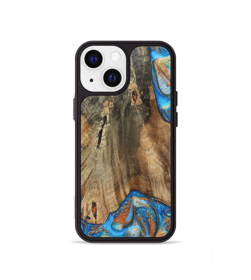 iPhone 13 mini Wood+Resin Phone Case - Abram (Teal & Gold, 695188)