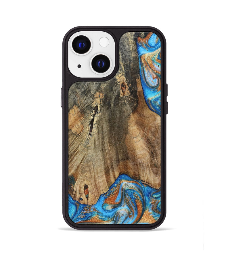 iPhone 13 Wood+Resin Phone Case - Abram (Teal & Gold, 695188)