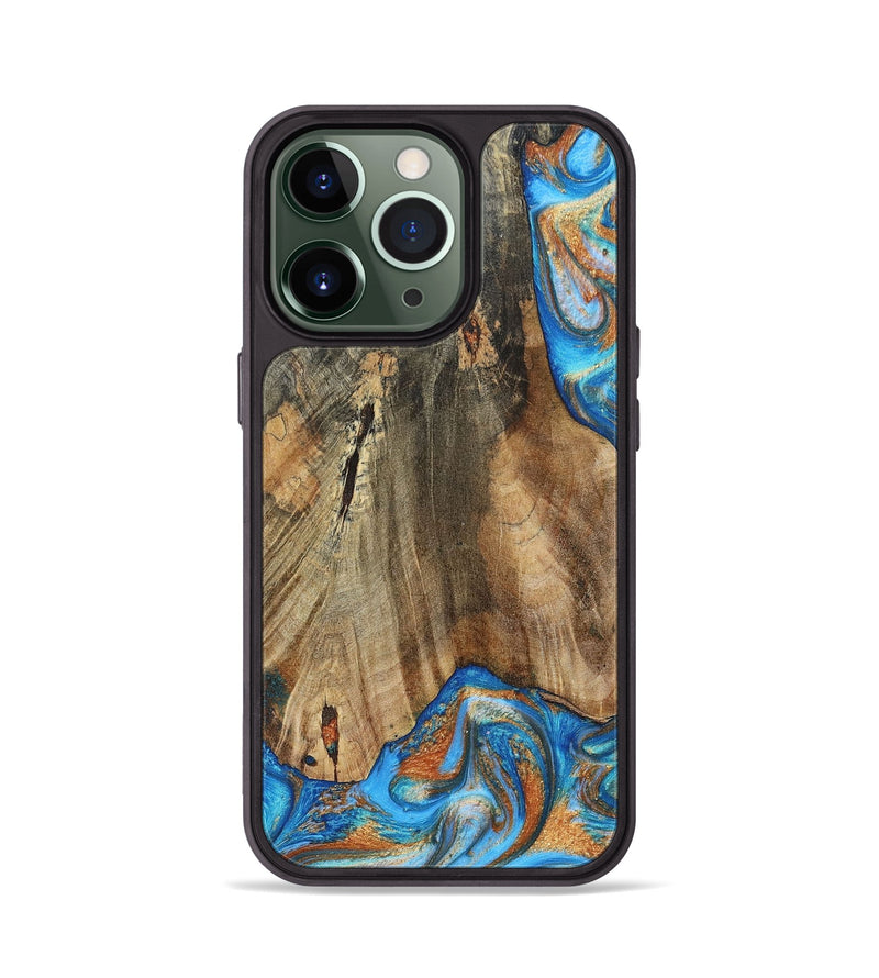 iPhone 13 Pro Wood+Resin Phone Case - Abram (Teal & Gold, 695188)