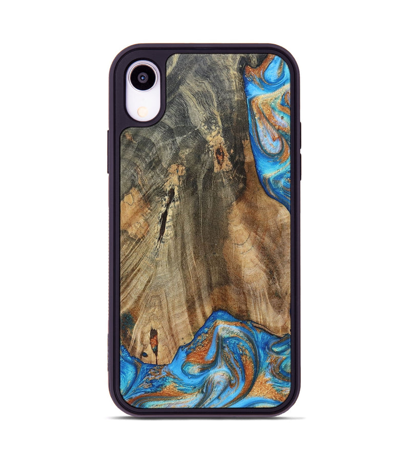 iPhone Xr Wood+Resin Phone Case - Abram (Teal & Gold, 695188)