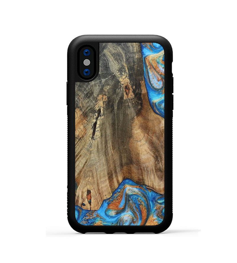iPhone Xs Wood+Resin Phone Case - Abram (Teal & Gold, 695188)