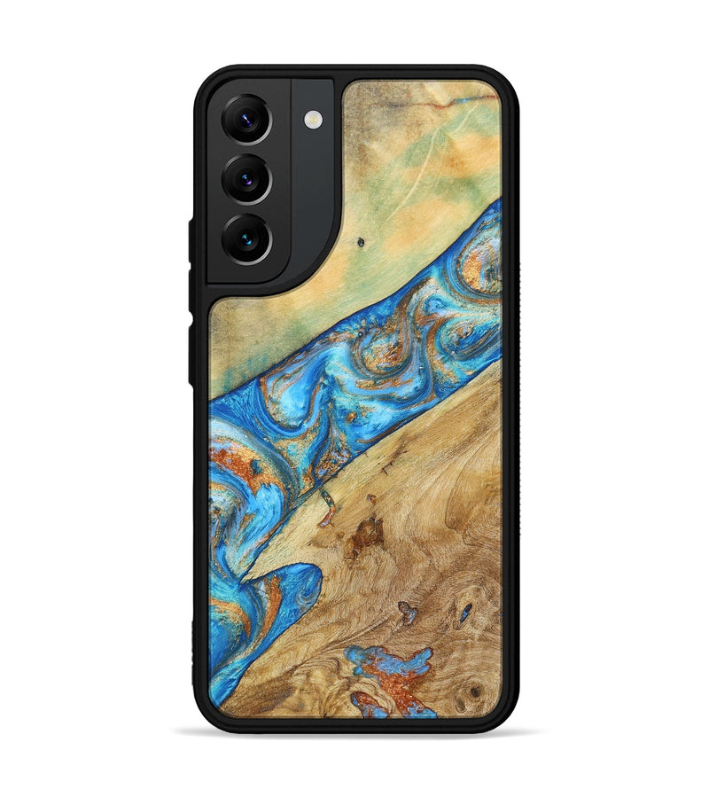 Galaxy S22 Plus Wood+Resin Phone Case - Lucas (Teal & Gold, 695194)