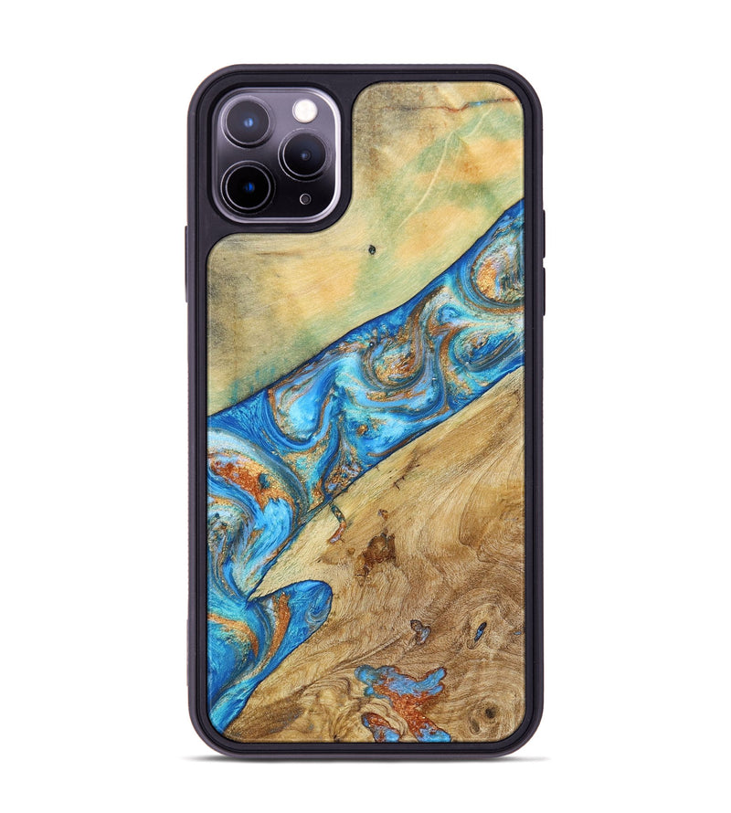 iPhone 11 Pro Max Wood+Resin Phone Case - Lucas (Teal & Gold, 695194)