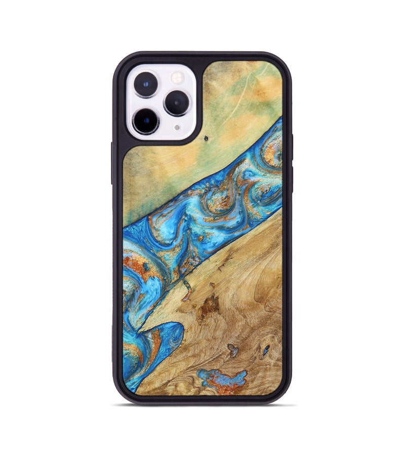 iPhone 11 Pro Wood+Resin Phone Case - Lucas (Teal & Gold, 695194)