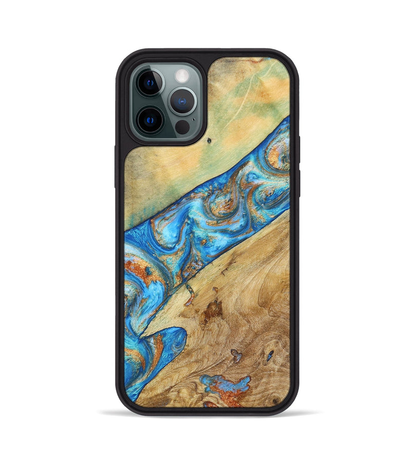 iPhone 12 Pro Wood+Resin Phone Case - Lucas (Teal & Gold, 695194)