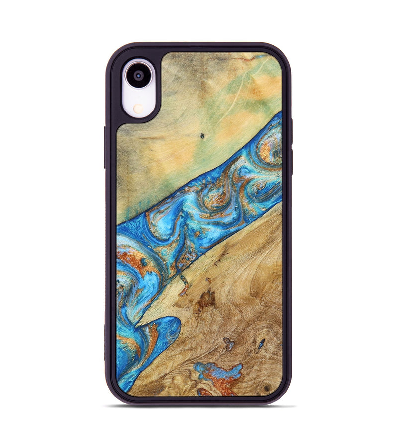iPhone Xr Wood+Resin Phone Case - Lucas (Teal & Gold, 695194)