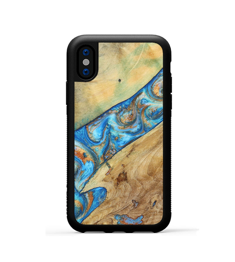 iPhone Xs Wood+Resin Phone Case - Lucas (Teal & Gold, 695194)