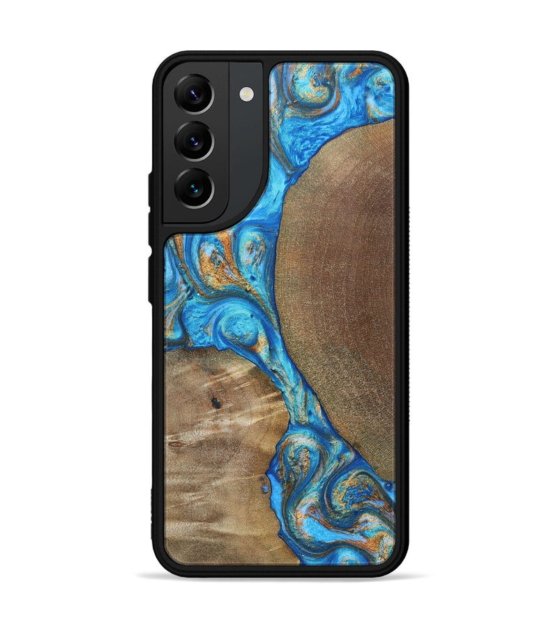 Galaxy S22 Plus Wood+Resin Phone Case - Benny (Teal & Gold, 695198)
