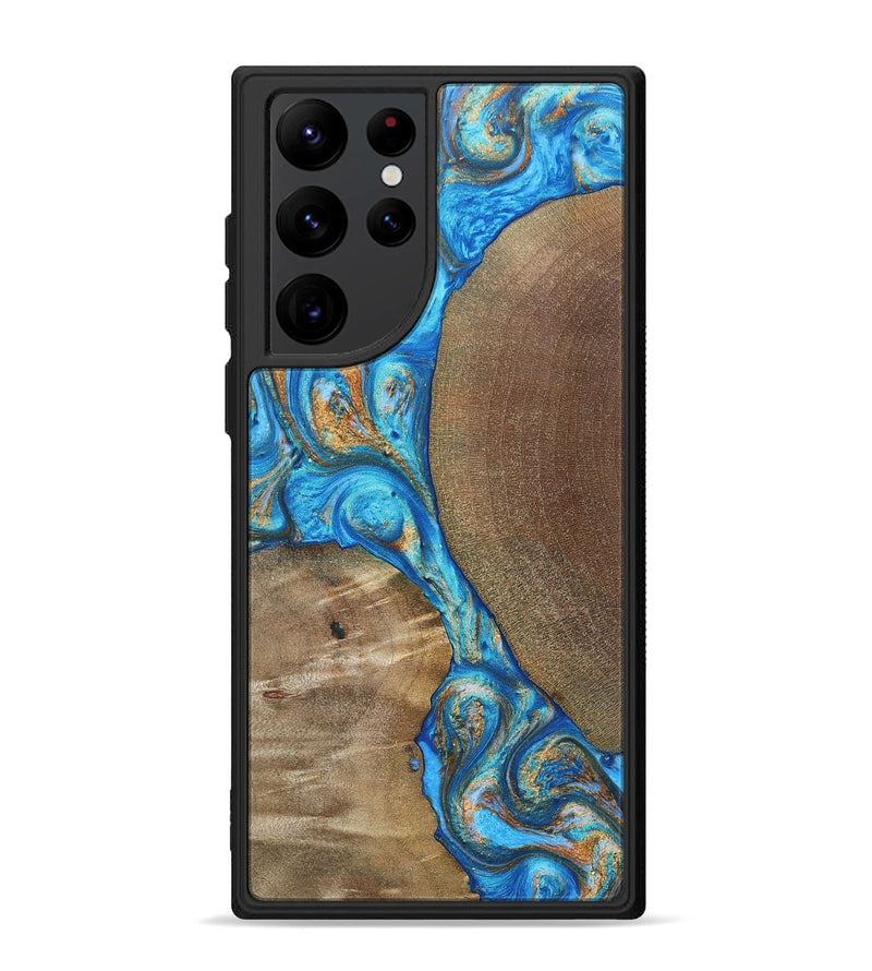Galaxy S22 Ultra Wood+Resin Phone Case - Benny (Teal & Gold, 695198)