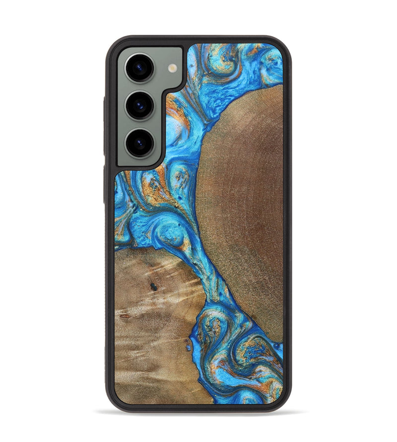 Galaxy S23 Plus Wood+Resin Phone Case - Benny (Teal & Gold, 695198)