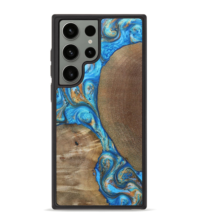 Galaxy S23 Ultra Wood+Resin Phone Case - Benny (Teal & Gold, 695198)