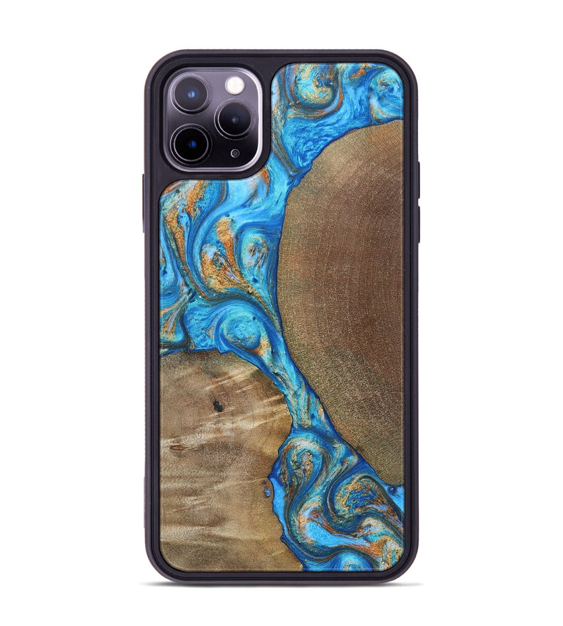 iPhone 11 Pro Max Wood+Resin Phone Case - Benny (Teal & Gold, 695198)