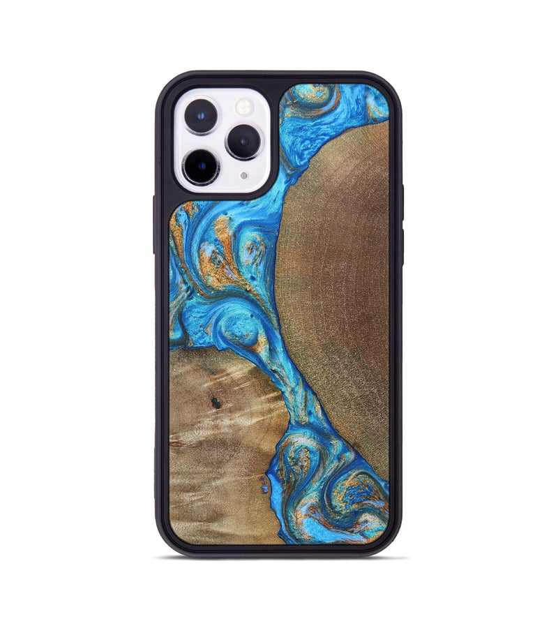 iPhone 11 Pro Wood+Resin Phone Case - Benny (Teal & Gold, 695198)