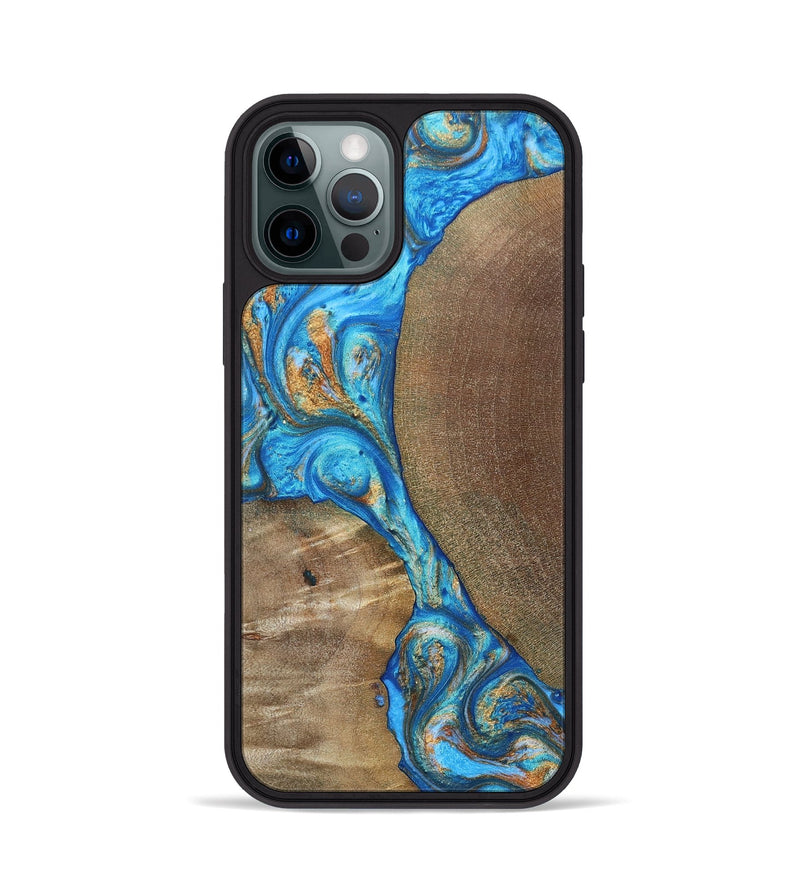 iPhone 12 Pro Wood+Resin Phone Case - Benny (Teal & Gold, 695198)