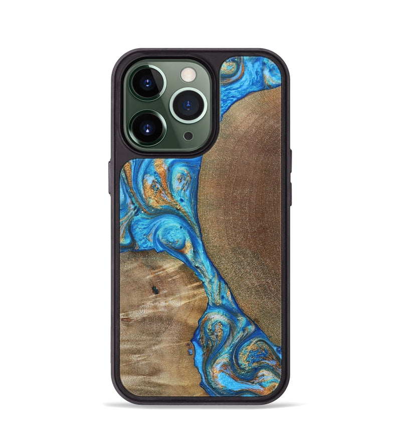 iPhone 13 Pro Wood+Resin Phone Case - Benny (Teal & Gold, 695198)