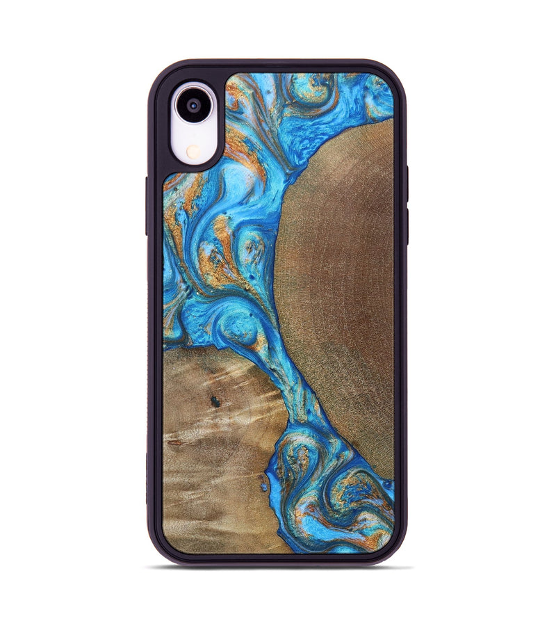 iPhone Xr Wood+Resin Phone Case - Benny (Teal & Gold, 695198)