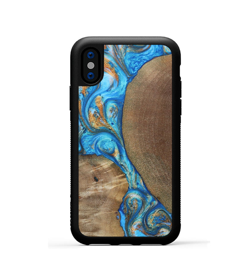iPhone Xs Wood+Resin Phone Case - Benny (Teal & Gold, 695198)